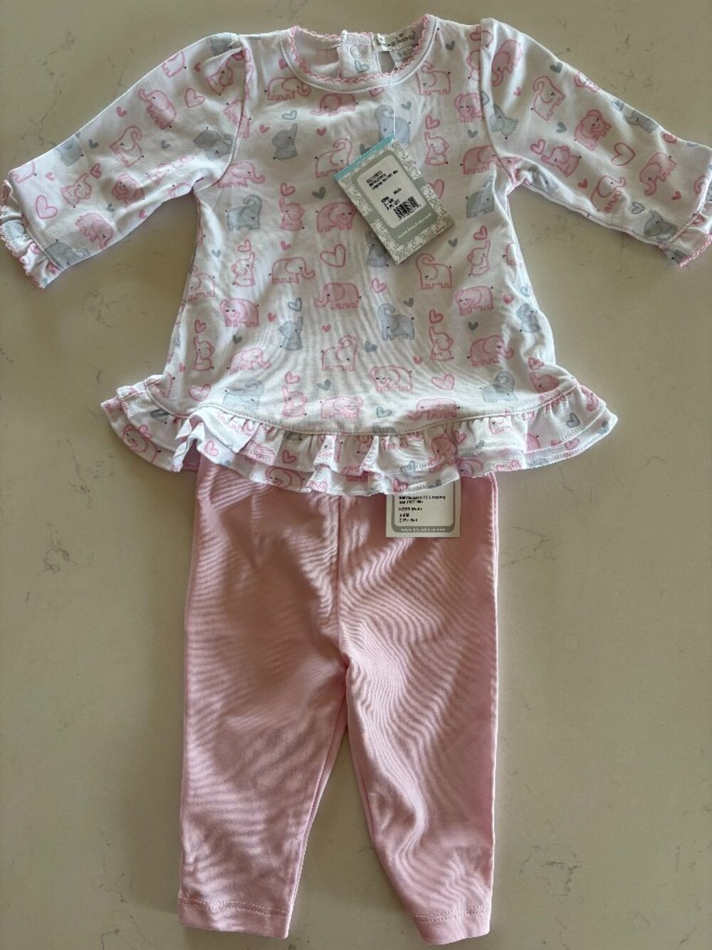 NWT Kissy Kissy Peruvian Pima Cotton Baby Elephant Hearts Tunic & Leggings Set